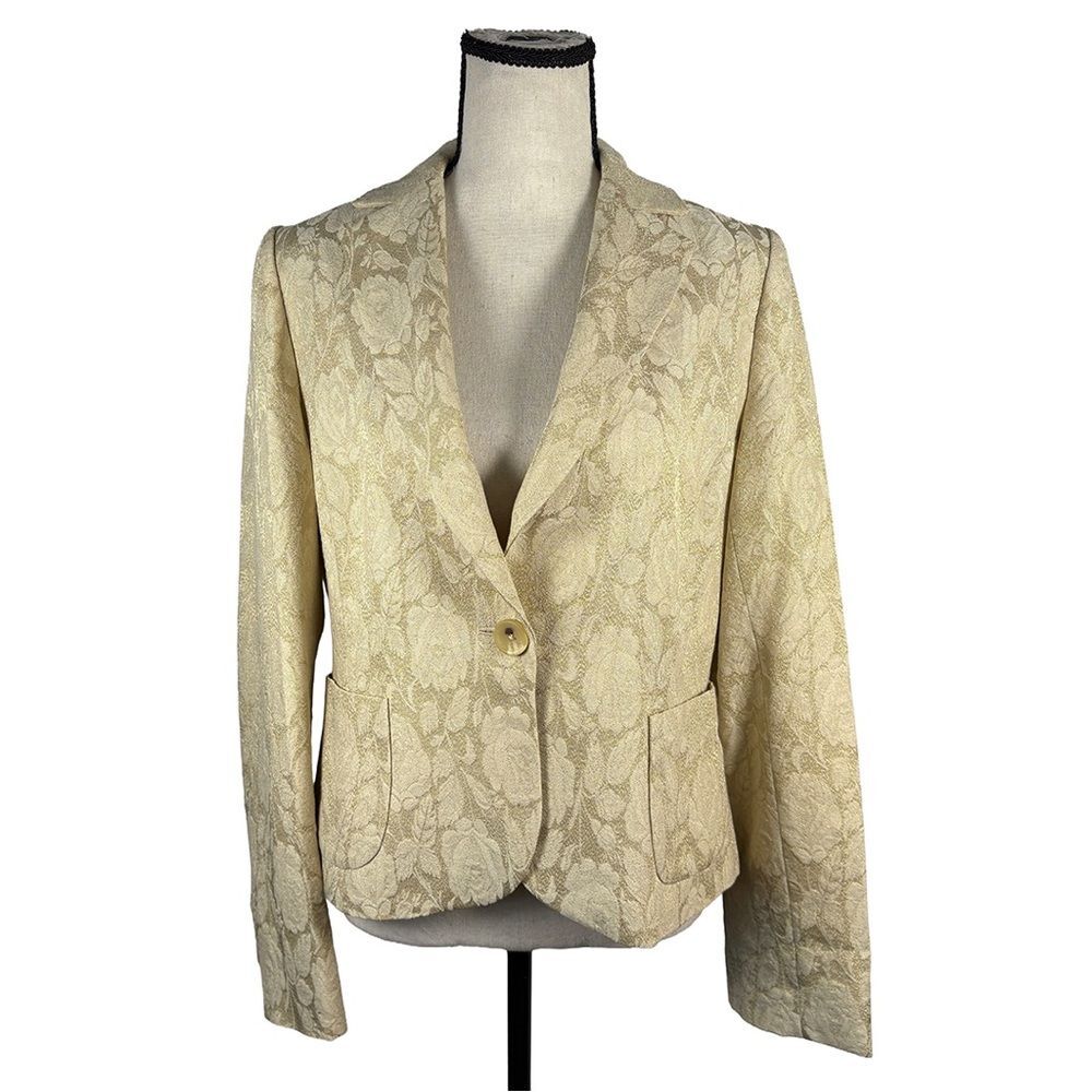 Banana Republic Metallic Floral Brocade Blazer Jacket | Gold Cream Holiday Glam